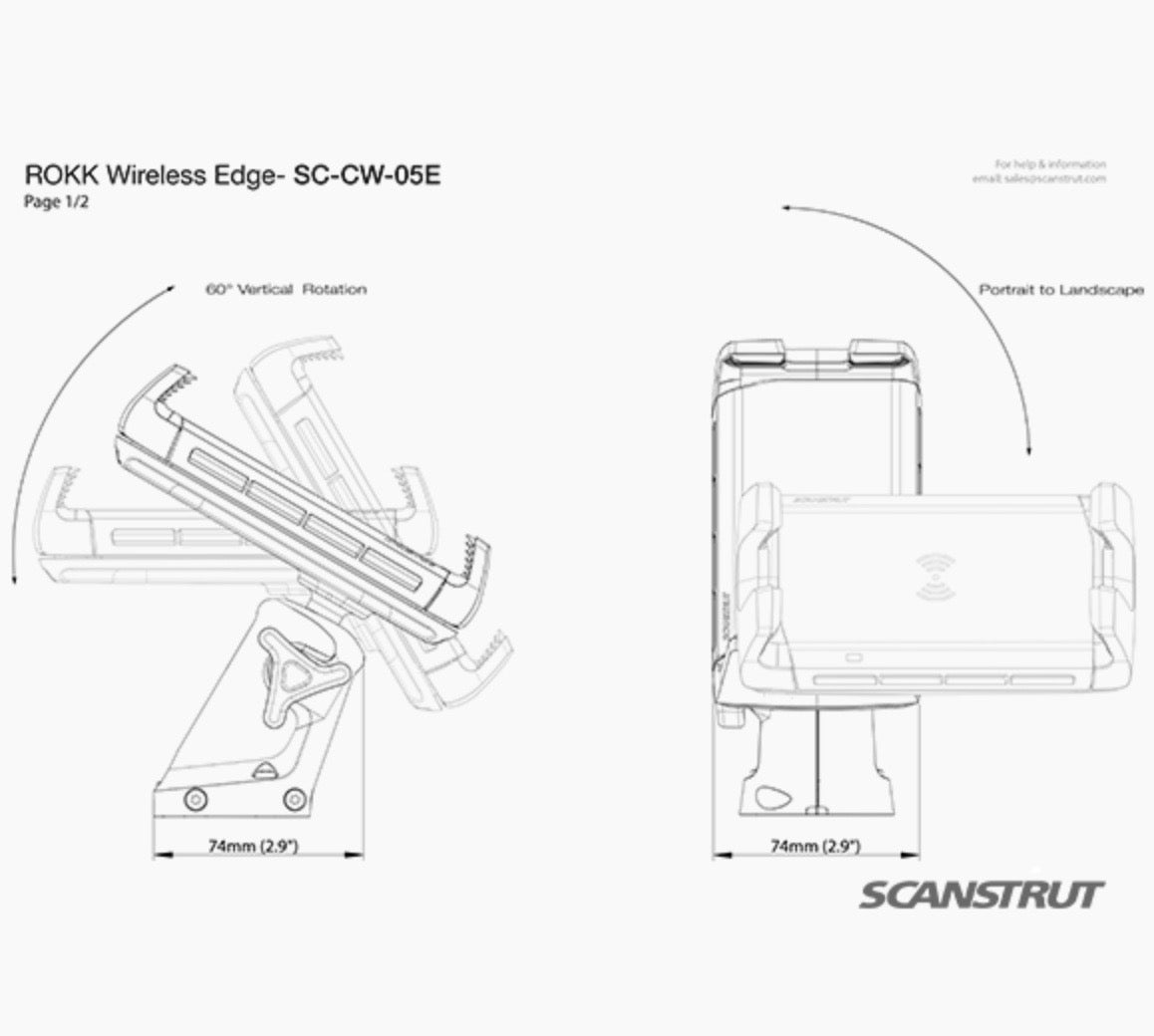 ROKK Edge mobilhållare med trådlös laddning 10W med 40c sidan Spec