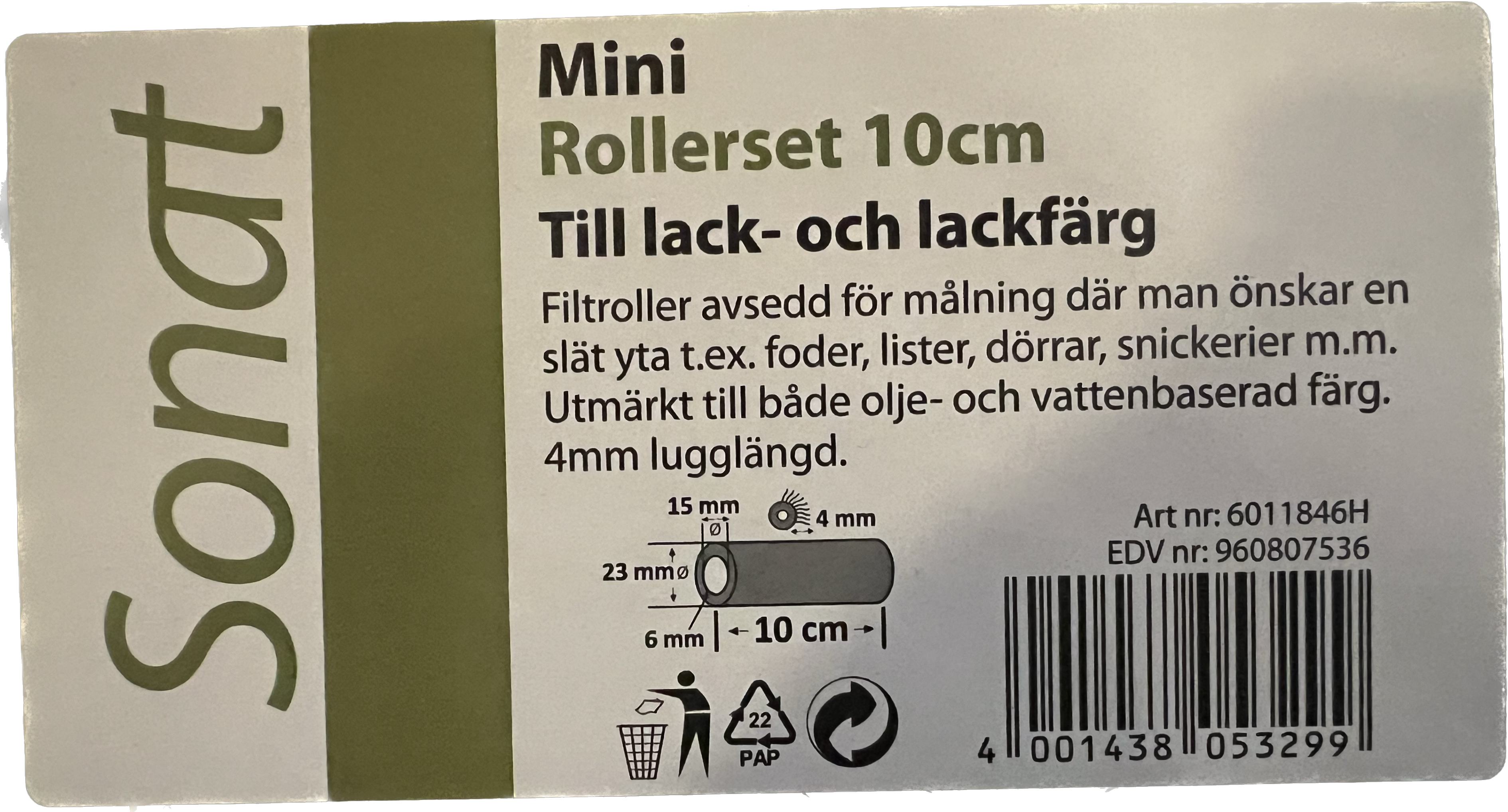 Minirollerset Filt 10cm Lugg 5mm