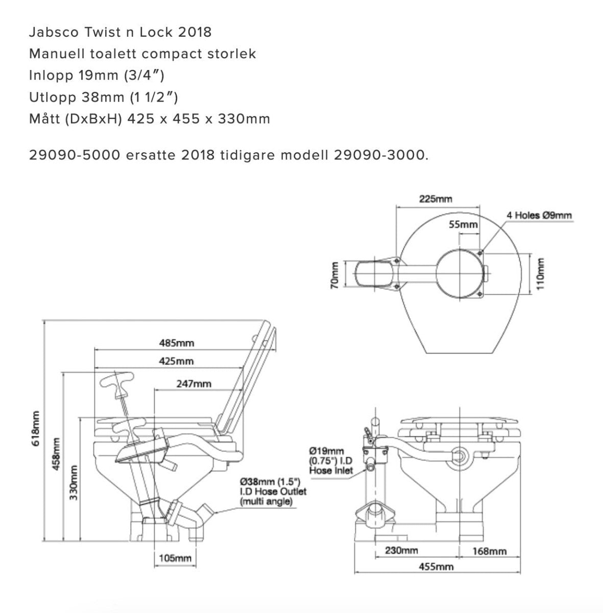 Jabsco Manuell toalett compact