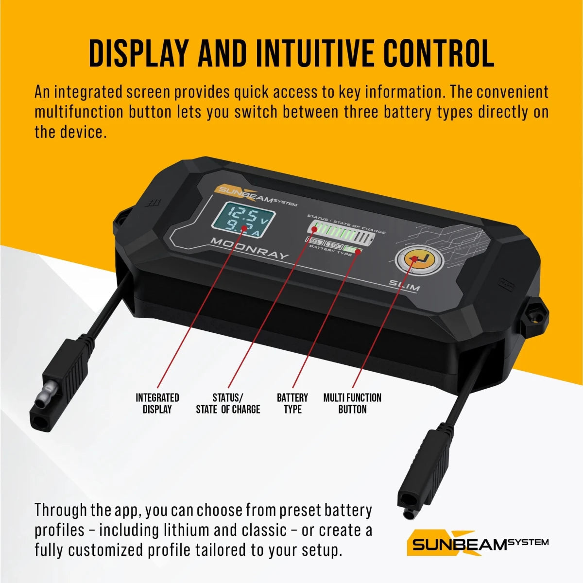 Sunbeam MoonRay Slim 15A MPPT Solcellsregulator med Bluetooth 12/24V