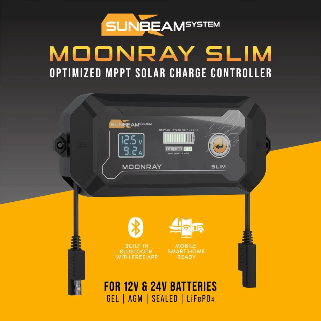 Sunbeam MoonRay Slim 15A MPPT Solcellsregulator med Bluetooth 12/24V