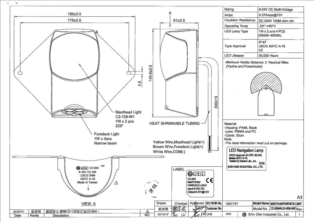 Topplanterna med däcksbelysning LED för segelbåt upp till 20m