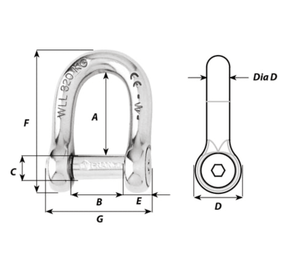 Wichard Self - Locking Allen Head Pin D Shackle – Ø 12 mm